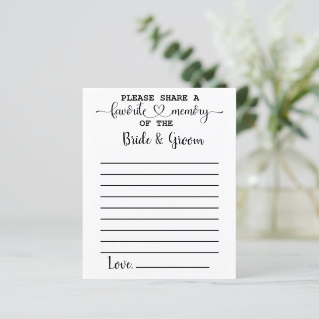 Favorite Memory of Bride Groom Advice Cards (Standing Front)