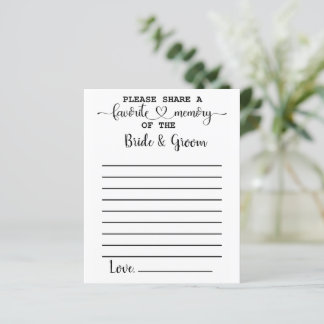Favorite Memory of Bride Groom Advice Cards