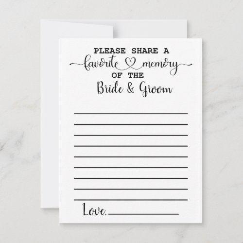 Favorite Memory of Bride Groom Advice Cards