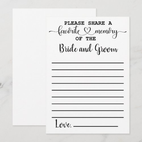 Favorite Memory of the Bride Groom Advice Card