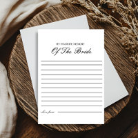 Favorite memory of the bride Shower Game Card
