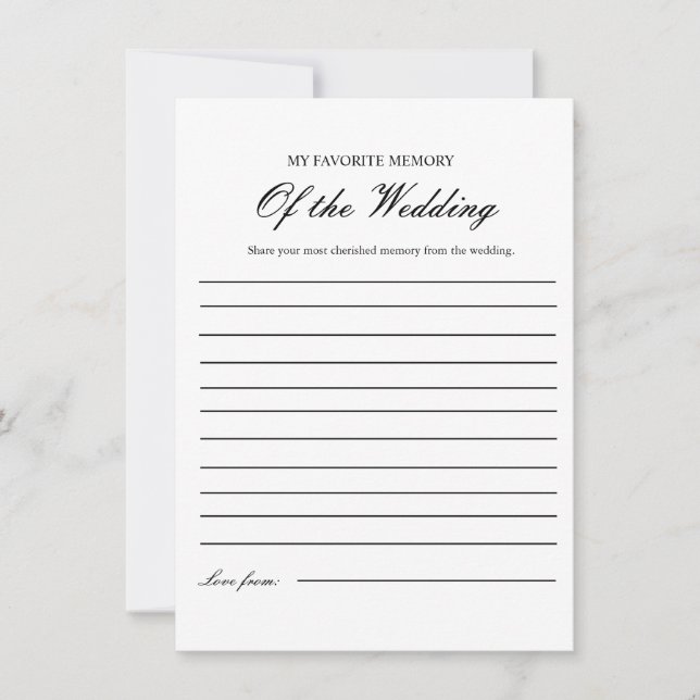 Favorite memory of the wedding Shower Game Card (Front)