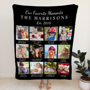 Favorite Moments Family 12 Photo Collage Fleece Blanket