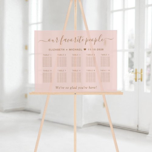 Favorite People 10 Table Pink Gold Wedding Seating Acrylic Sign