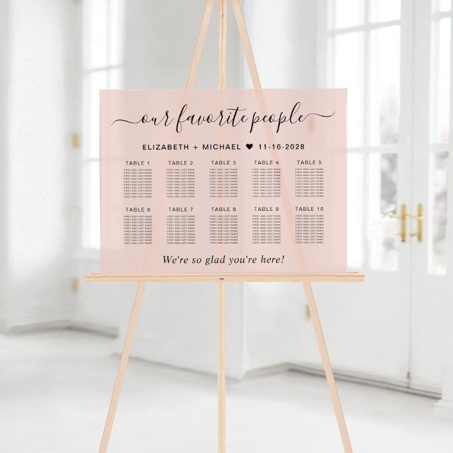 Favorite People 10 Table Pink Wedding Seating Acrylic Sign (Creator Uploaded)