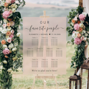 Favorite People 10 Table Pink Wedding Seating Acrylic Sign