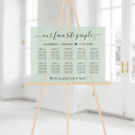 Favorite People 10 Table Sage Wedding Seating Acrylic Sign<br><div class="desc">Chic sage green frosted acrylic wedding seating chart sign for up to 10 tables featuring "our favorite people" in an elegant script,  your names and wedding date joined together by a heart and "We're so glad you're here" in simple modern typography.</div>