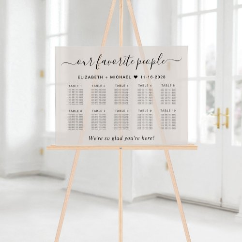 Favorite People 10 Table Taupe Wedding Seating Acrylic Sign