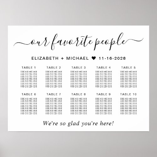 Favorite People 10 Table Wedding Seating Chart