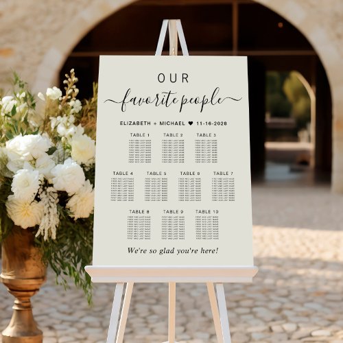 Favorite People 10 Table Wedding Seating Chart Foam Board
