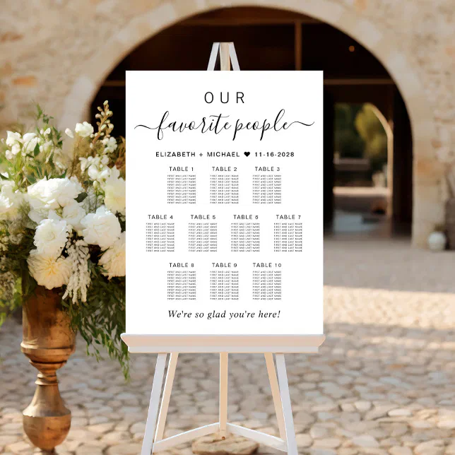 Favorite People 10 Table Wedding Seating Chart Foam Board