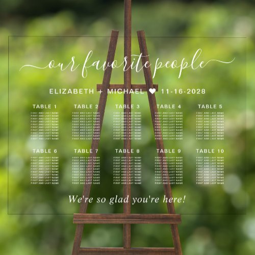 Favorite People 10 Table Wedding Seating Clear Acrylic Sign