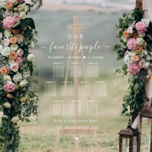 Favorite People 10 Table Wedding Seating Clear Acrylic Sign