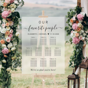 Favorite People 10 Table Wedding Seating Frosted Acrylic Sign
