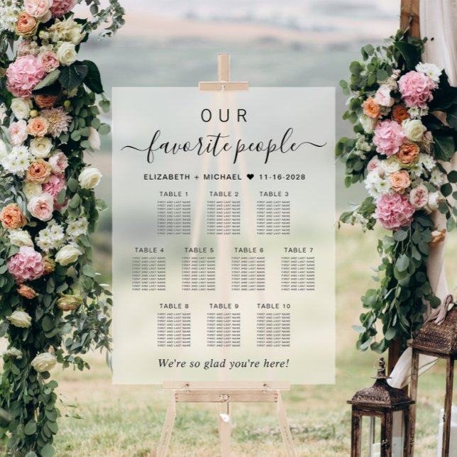 Favorite People 10 Table Wedding Seating Frosted Acrylic Sign (Creator Uploaded)