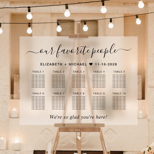 Favorite People 10 Table Wedding Seating Frosted Acrylic Sign