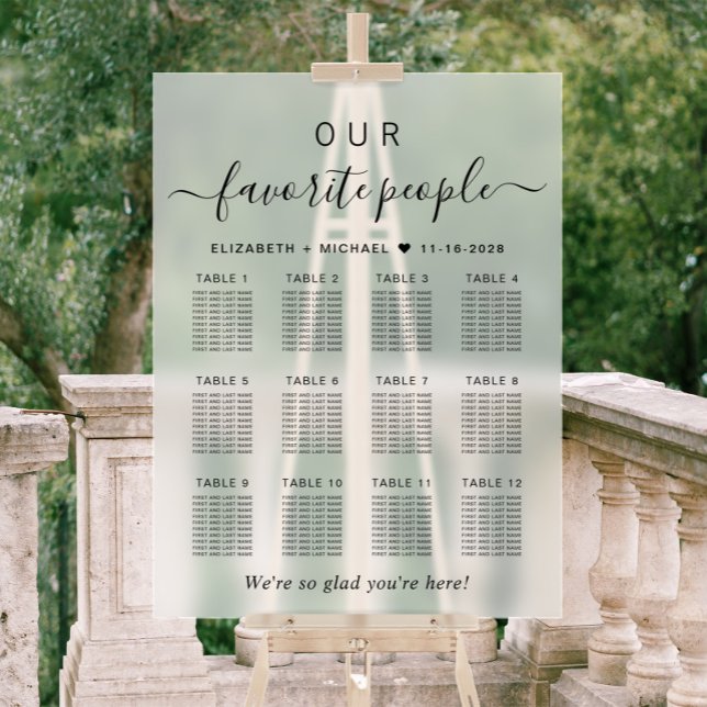 Favorite People 12 Table Frosted Wedding Seating Acrylic Sign (Creator Uploaded)