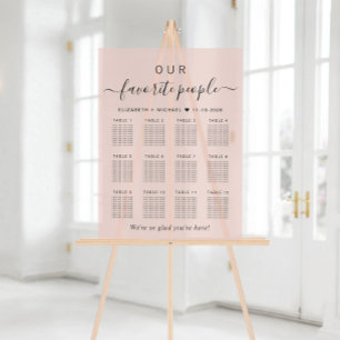 Favorite People 12 Table Pink Wedding Seating Acrylic Sign