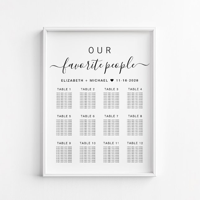 Favorite People 12 Table Wedding Seating Chart (Creator Uploaded)