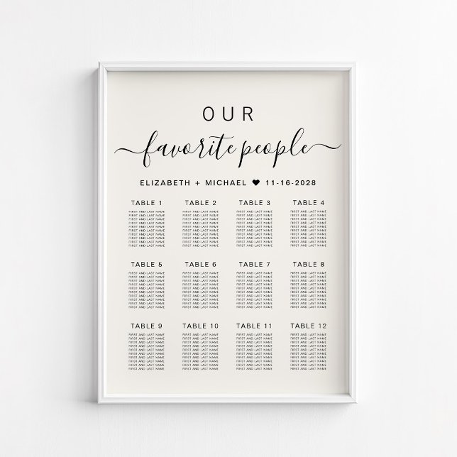 Favorite People 12 Table Wedding Seating Chart (Creator Uploaded)