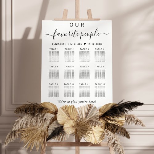 Favorite People 12 Table Wedding Seating Chart Foam Board