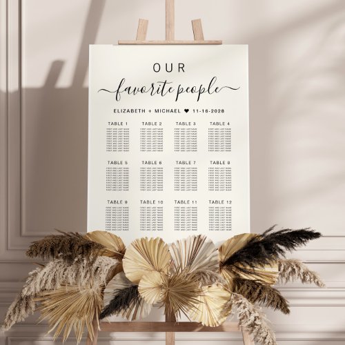 Favorite People 12 Table Wedding Seating Chart Foam Board