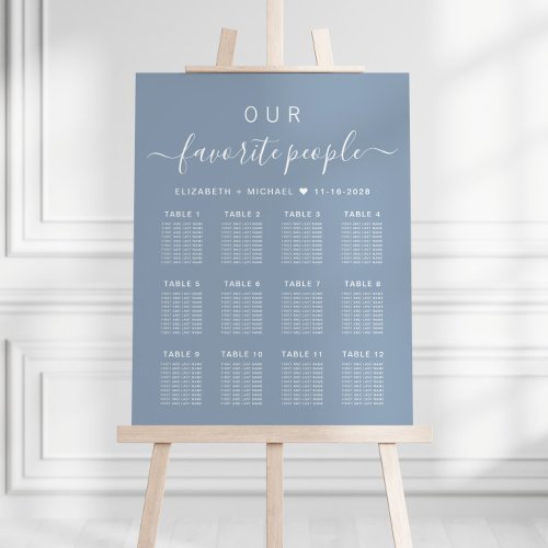 Favorite People 12 Table Wedding Seating Chart Foam Board