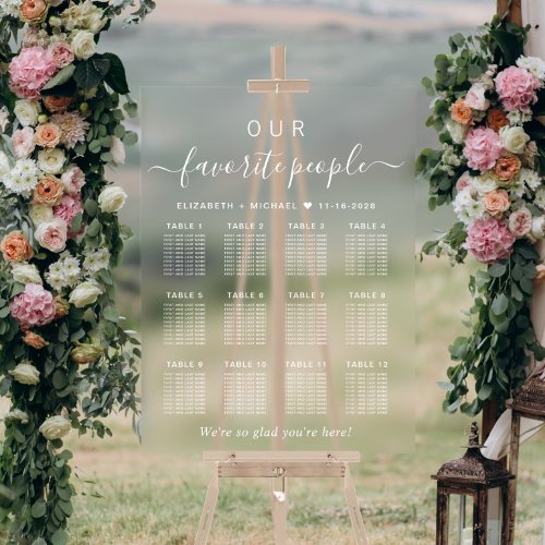 Favorite People 12 Table Wedding Seating Clear Acrylic Sign