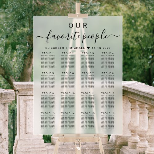 Favorite People 16 Table Frosted Wedding Seating Acrylic Sign