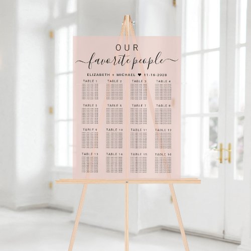 Favorite People 16 Table Pink Wedding Seating Acrylic Sign