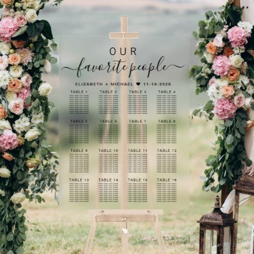 Favorite People 16 Table Wedding Seating Acrylic Sign