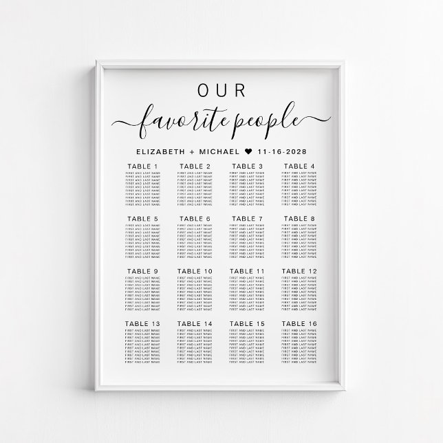 Favorite People 16 Table Wedding Seating Chart (Creator Uploaded)