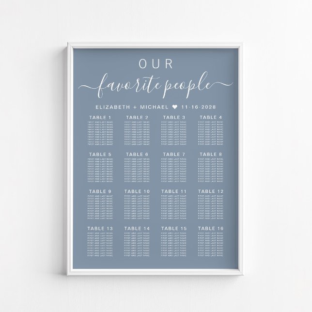 Favorite People 16 Table Wedding Seating Chart (Creator Uploaded)