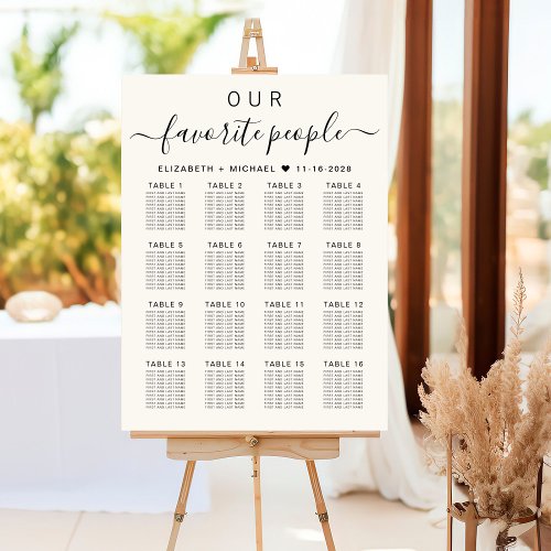 Favorite People 16 Table Wedding Seating Chart Foam Board