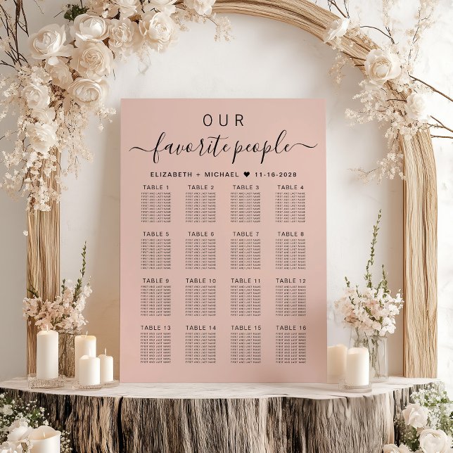 Favorite People 16 Table Wedding Seating Chart Foam Board (Creator Uploaded)