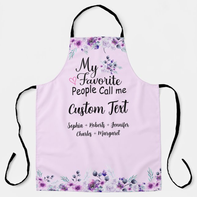 Favorite People Call Me Custom Name, Purple Flower Apron (Front)