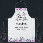 Favorite People Call Me Grandma | Grandkids Name Apron<br><div class="desc">What a delightful and personalized gift! This apron features a beautiful purple floral design, accompanied by the grandkids' names. The apron is perfect for Grandma to wear while cooking up a storm in the kitchen, and the personalized touch will make her feel loved and cherished. making it a treasured keepsake...</div>