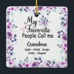 Favorite People Call Me Grandma | Grandkids Name Ceramic Ornament<br><div class="desc">What a delightful and personalized gift! This Ceramic Ornament features a beautiful purple floral design, accompanied by the grandkids' names. The Ceramic Ornament is perfect for Grandma to wear while cooking up a storm in the kitchen, and the personalized touch will make her feel loved and cherished. making it a...</div>