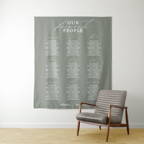 Favorite People Green Sage Wedding Seating Chart Tapestry