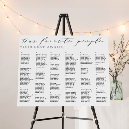 Favorite People Wedding Alphabetic Seating Chart Foam Board
