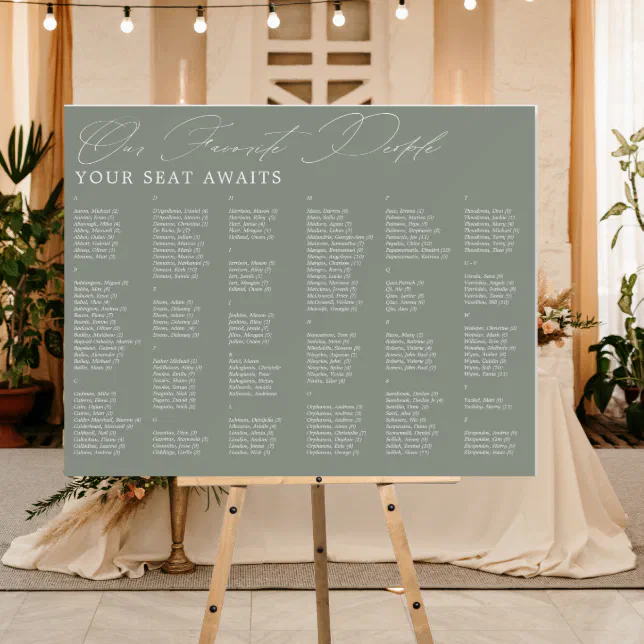 Favorite People Wedding Alphabetic Seating Chart Foam Board | Zazzle