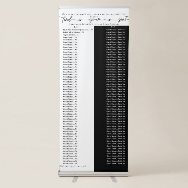 Favorite People Wedding Alphabetic Seating Chart Retractable Banner (Front)
