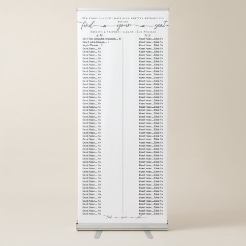 Favorite People Wedding Alphabetic Seating Chart Retractable Banner
