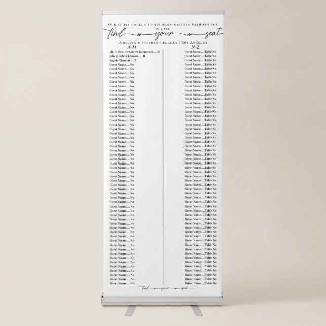Favorite People Wedding Alphabetic Seating Chart Retractable Banner (Front)