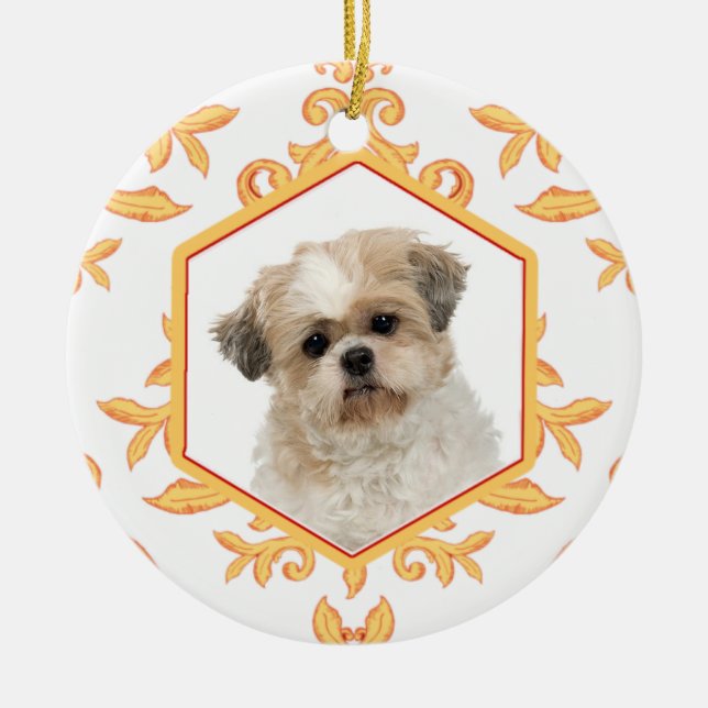 Favorite Pets Gilded Damask Dog / Cat Photo Ceramic Ornament (Front)