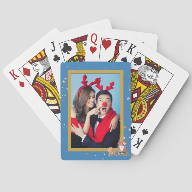 Favorite Photo Santa Claus Sleigh Reindeer   Poker Cards (Back)