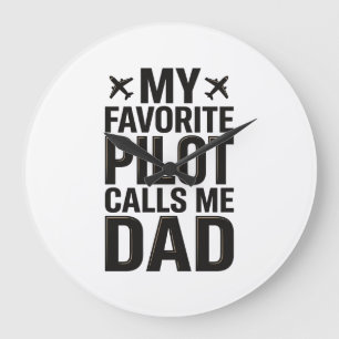 Favorite Pilot Calls Me Dad Vintage Airplane Shirt Large Clock