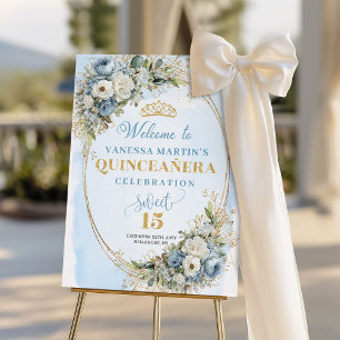 Favorite Quinceañera Welcome Sign Blue Eucalyptus 