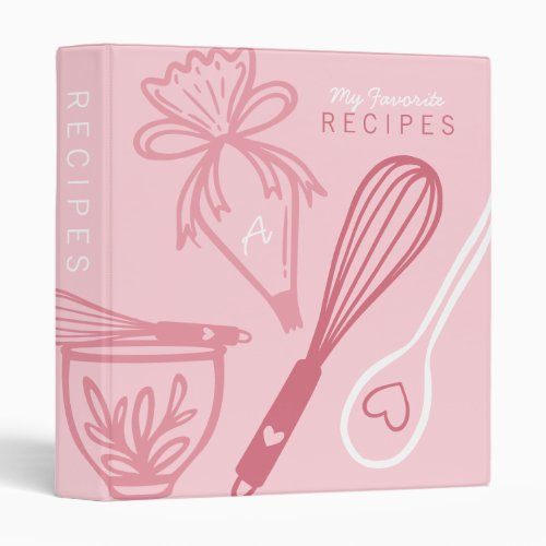 Favorite Recipes Baking  Cooking Utensil Pink 3 Ring Binder