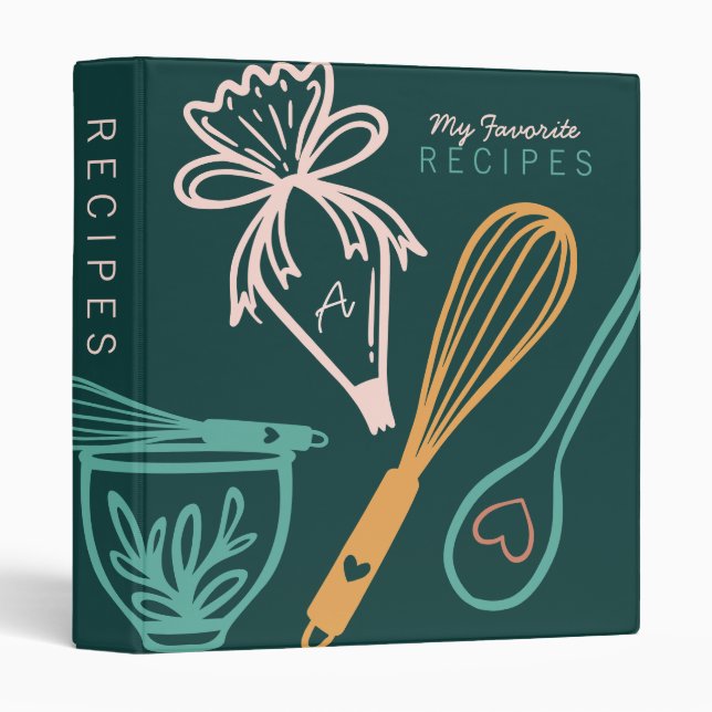 Favorite Recipes Baking & Cooking Utensils Green 3 Ring Binder (Front/Spine)